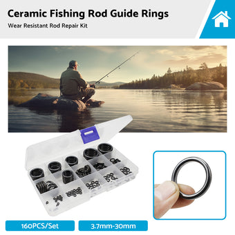 compare product 160Pcs 3. 7mm-30mm Ceramic Fishing Rod Guide Rings Wear Resistant Rod Repair Kit