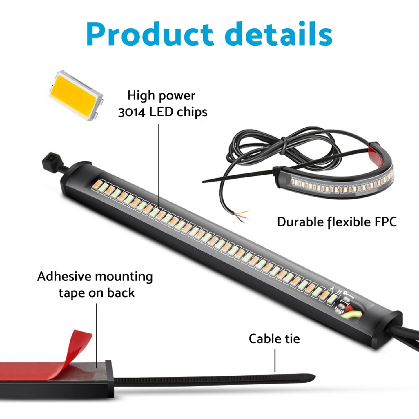 2x LED Universal Motorcycle Fork Turn Signal Indicator Blinker Amber Light Strip Suitable For Motorcycle