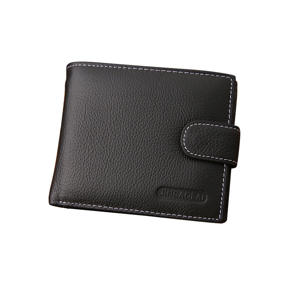 Mens Wallet Black Bi Fold with Top Layer Cowhide Leather Card Slots Coin Pocket