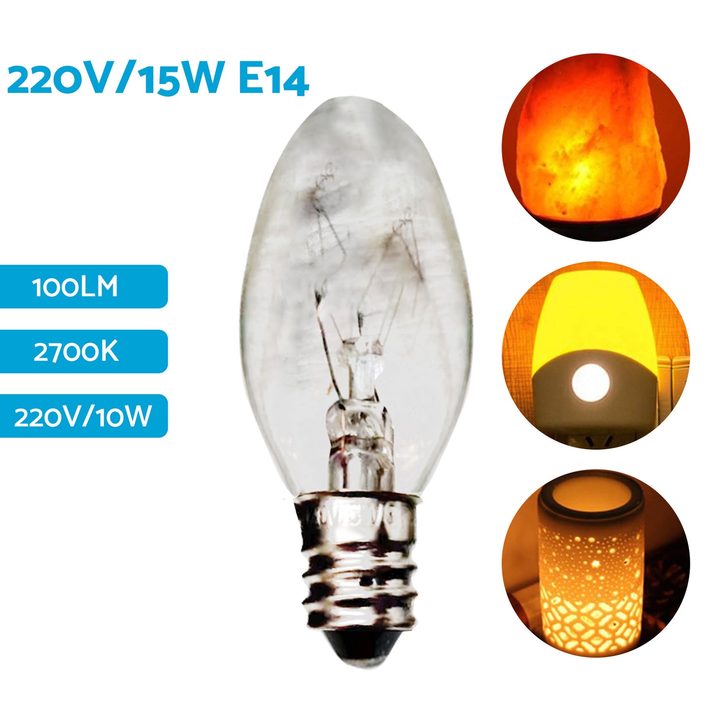 8x 7W/10W 240V E12/E14 Clear Bulbs Suitable For Night Light Replacement Warm Yellow Light