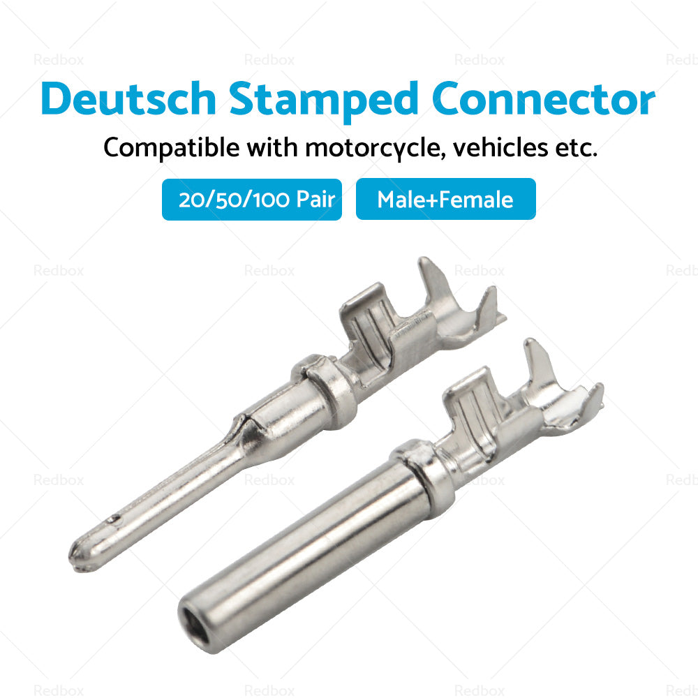{{ 20 or 50 or 100 Pair Deutsch Solid Terminal No. 16 Stamped Contact Pins Male Female }} - Buy Car Parts Online at {{ Kaka Auto Parts }}.
