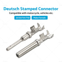 {{ 20 or 50 or 100 Pair Deutsch Solid Terminal No. 16 Stamped Contact Pins Male Female }} - Buy Car Parts Online at {{ Kaka Auto Parts }}.