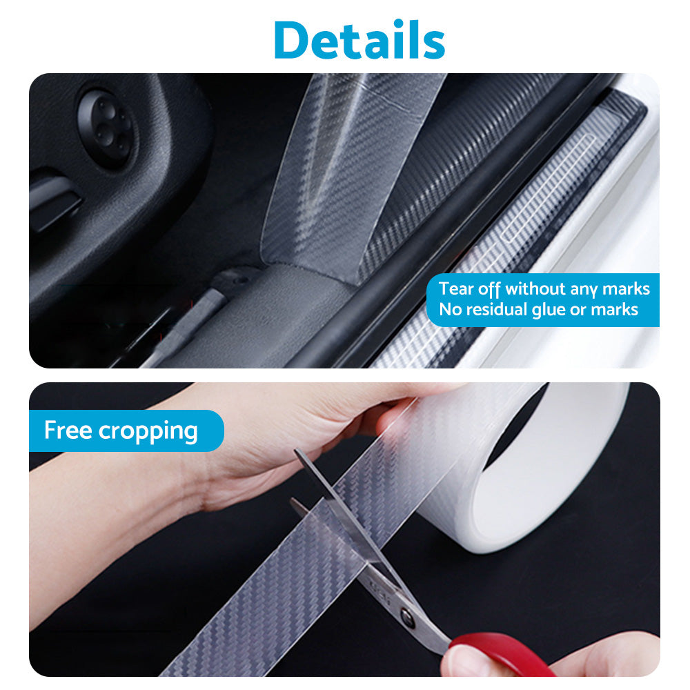 3m Car Door Sill Protector Carbon Fiber Edge Sticker Rubber Bumper Guard Strip Suitable For Universal Vehicles