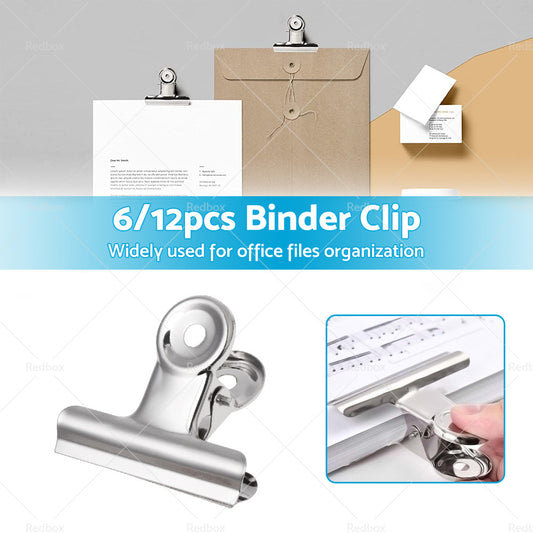 6/12PCS Stainless Steel Bulldog Paper Clip Metal Office Binder Grip Clamp 75mm