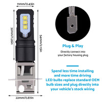 2x H3 80W 6000LM LED Headlight Bulbs White 6500K Suitable For Car Use