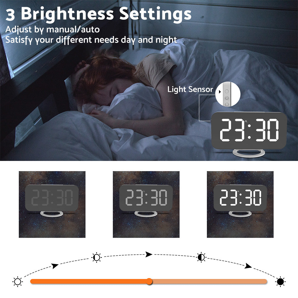 {{ Digital Alarm Clock Mirror LED Display Snooze Function Dim Mode Wall Bedroom }} - Buy Car Parts Online at {{ Kaka Auto Parts }}.