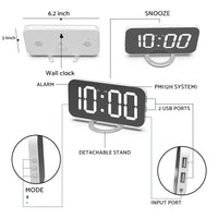 {{ Digital Alarm Clock Mirror LED Display Snooze Function Dim Mode Wall Bedroom }} - Buy Car Parts Online at {{ Kaka Auto Parts }}.