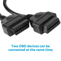 OBD2 16 Pin Splitter Extension Cable Male to Dual Female Y Lead 12 inch / 30 cm