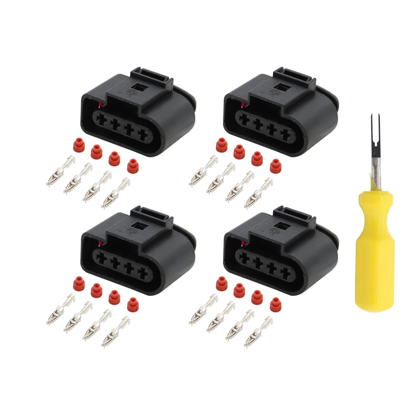 {{ 4x Ignition Coil Connector Repair Kit 4Way Female Suitable for Audi VW 4B0973724 }} - Buy Car Parts Online at {{ Kaka Auto Parts }}.