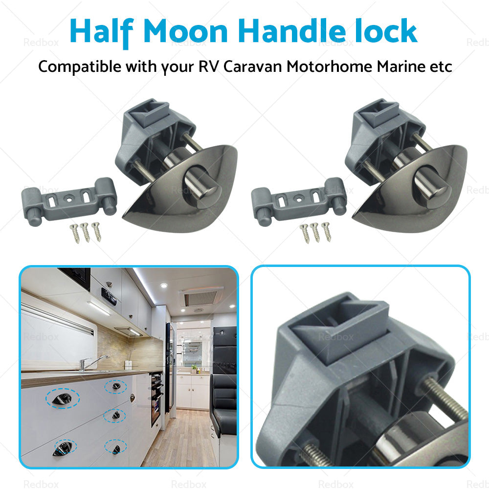 {{ 2x Zinc Alloy Half Moon Handle Push Lock Knob For Camper RV Kitchen Cabin Black }} - Buy Car Parts Online at {{ Kaka Auto Parts }}.