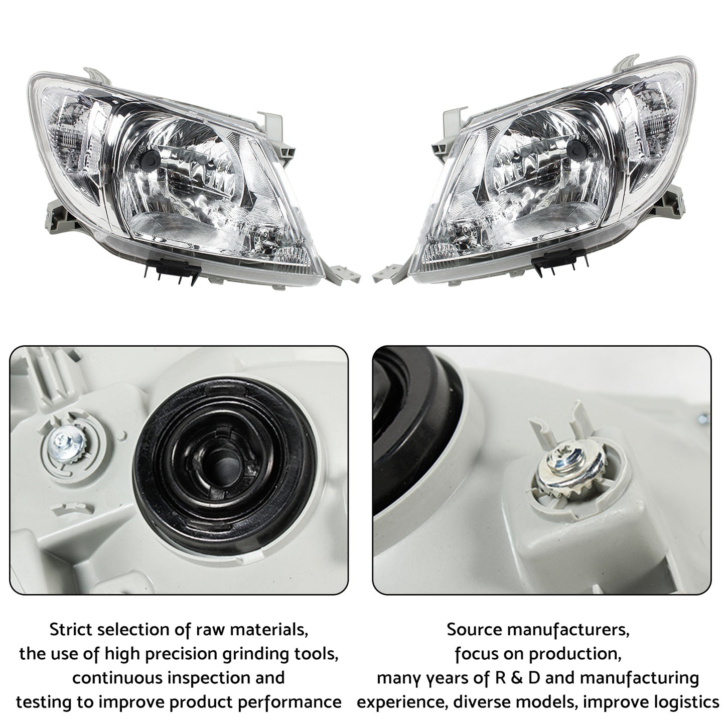 Pair of Left & Right Headlight Lamps Suitable For Toyota Hilux 2WD / 4WD 2008-2012