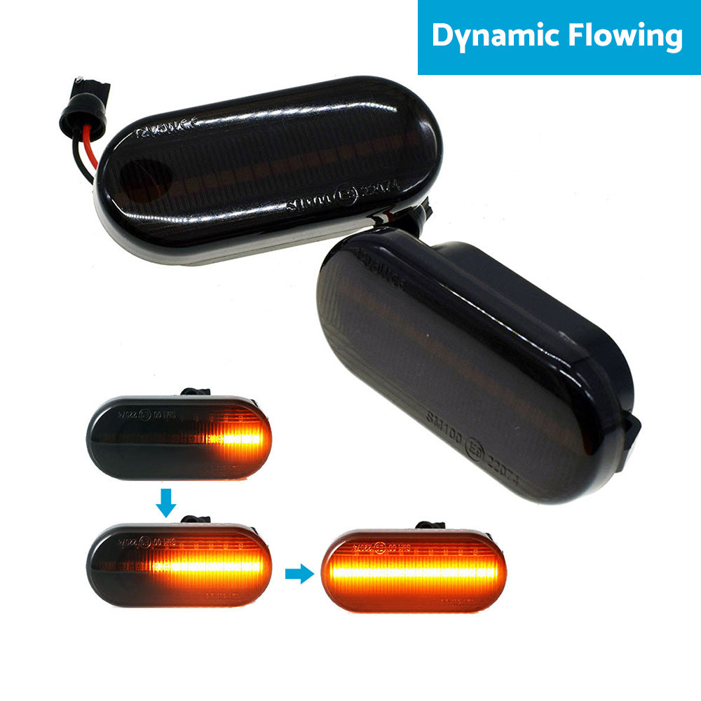 2x Dynamic LED Side Indicator Black Smoke Turning Signal Light Suitable For Ford Seat VW