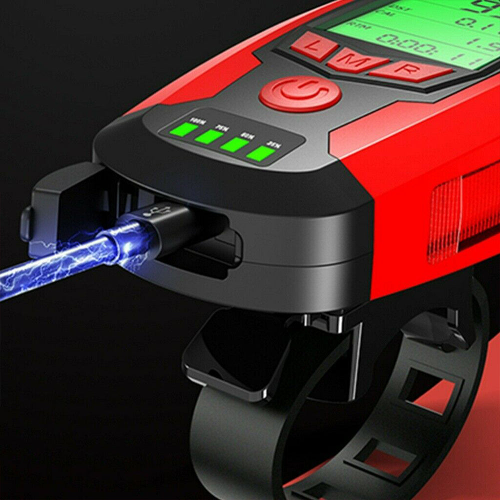 USB Rechargeable LED Bicycle Headlight With Horn and Speedometer Suitable For Bike Front