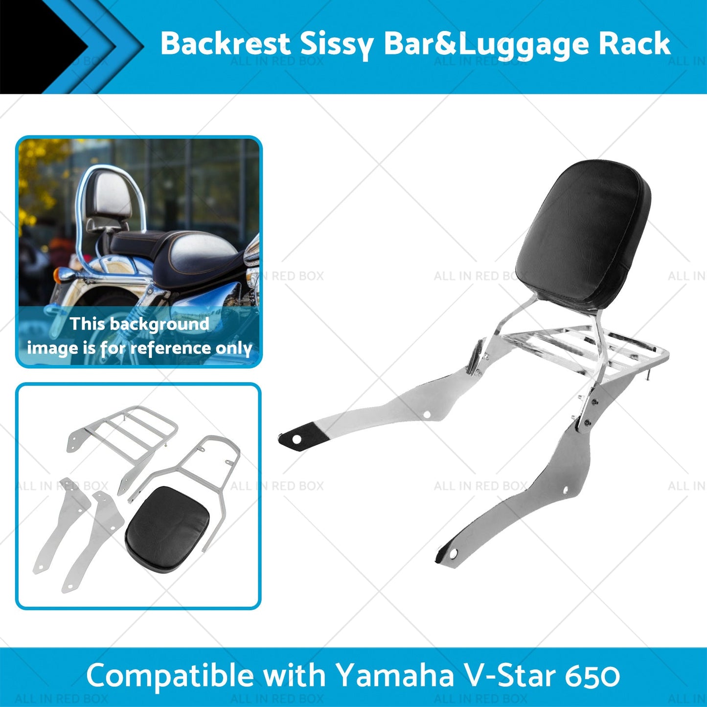 {{ Chrome Backrest Sissy Bar Luggage Rack Suitable for Yamaha Vstar 400 650 98-18 }} - Buy Car Parts Online at {{ Kaka Auto Parts }}.