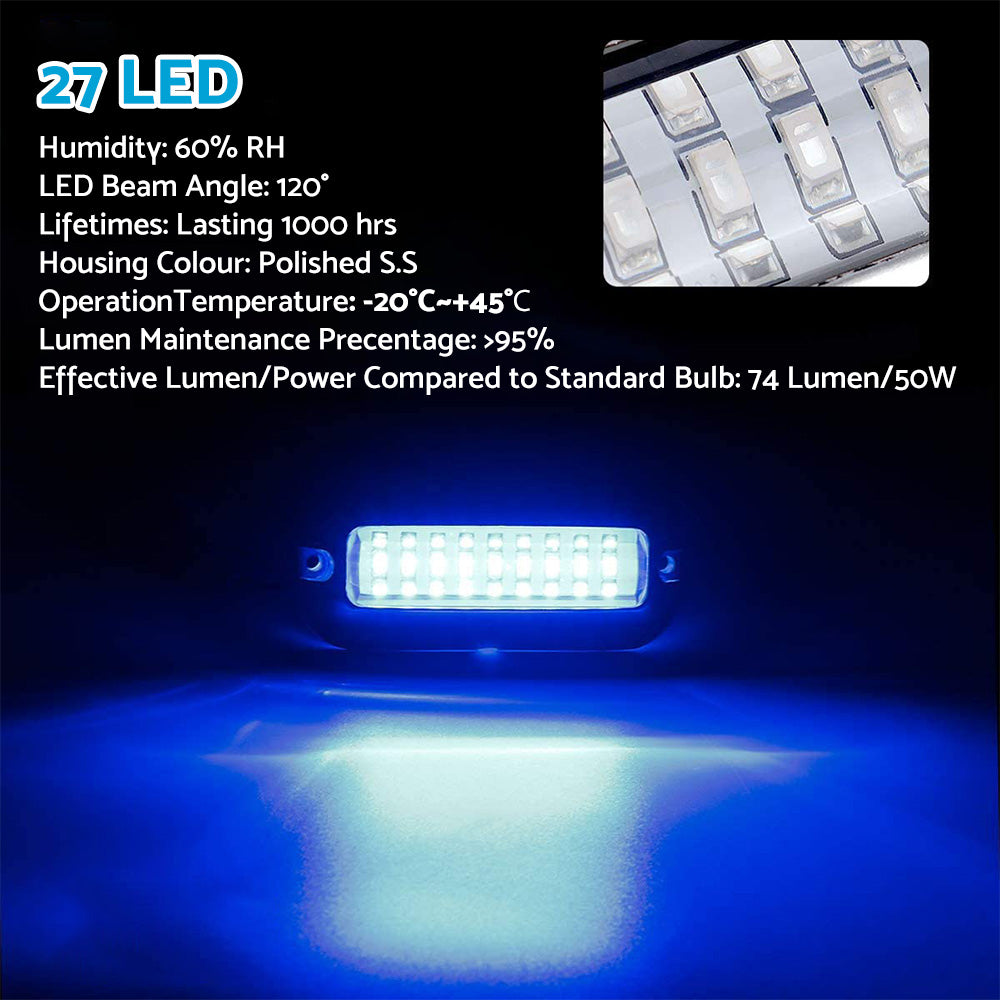2x Blue 27LED Underwater Marine Transom Boat Light 316 Stainless Steel Pontoon