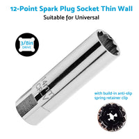 14mm and 16mm 12 Point Deep Thin Wall Spark Plug Socket 3/8 Inch Drive Suitable For Auto Car Removal
