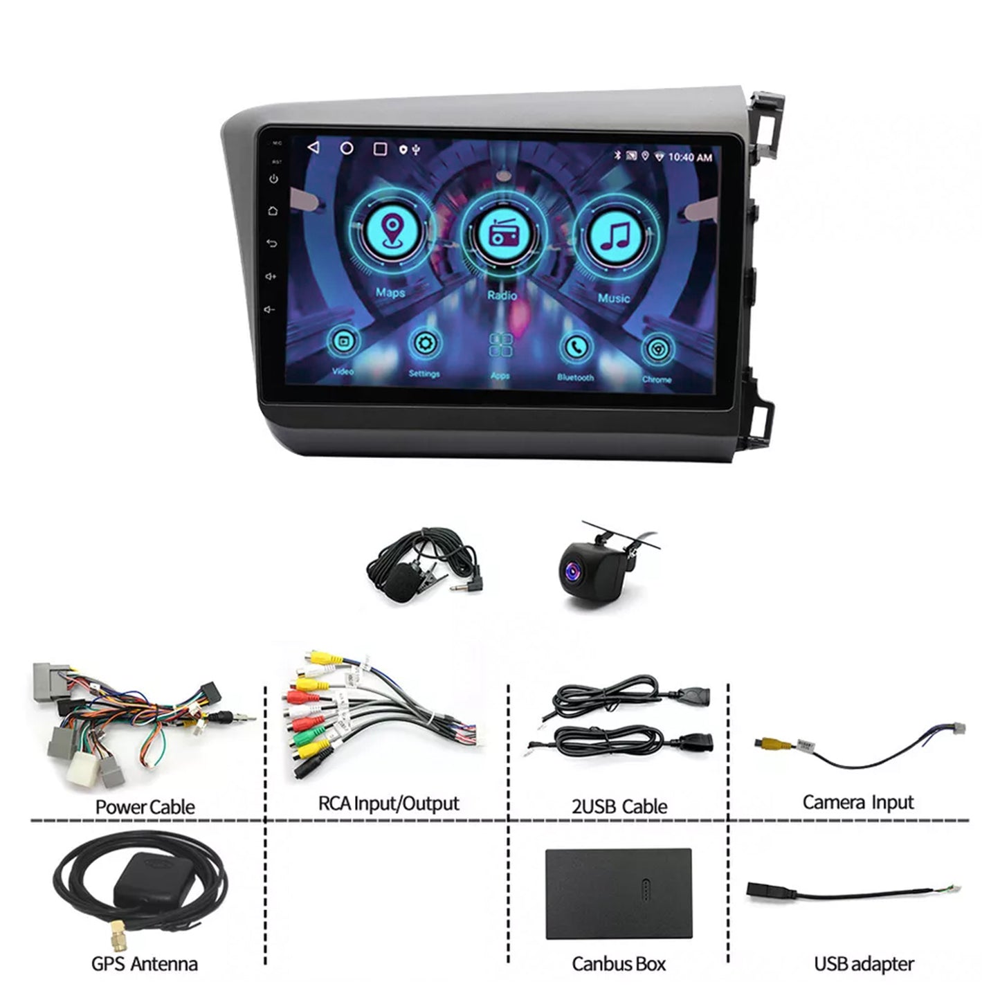 Car Stereo GPS Nav Head Unit Suitable for Honda Civic 2012-2015 4+64G Carplay