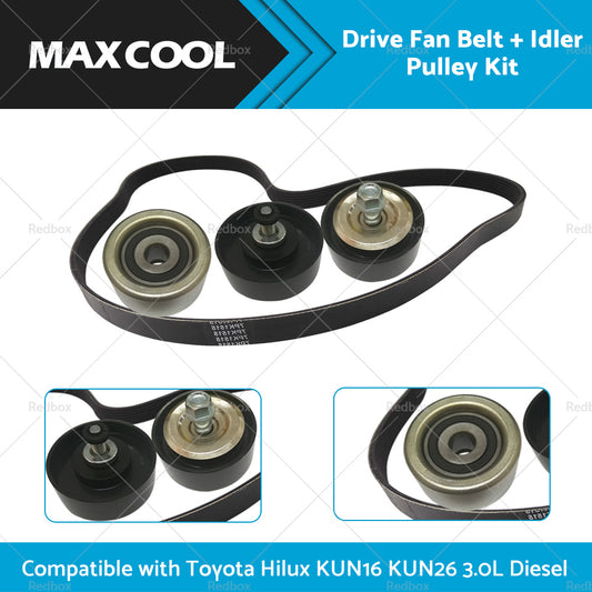 {{ Drive Fan Belt  Idler Pulley Kit Compatible with Hilux 3. 0L Diesel 1KD-FTV KUN16 KUN26 }} - Buy Car Parts Online at {{ Kaka Auto Parts }}.