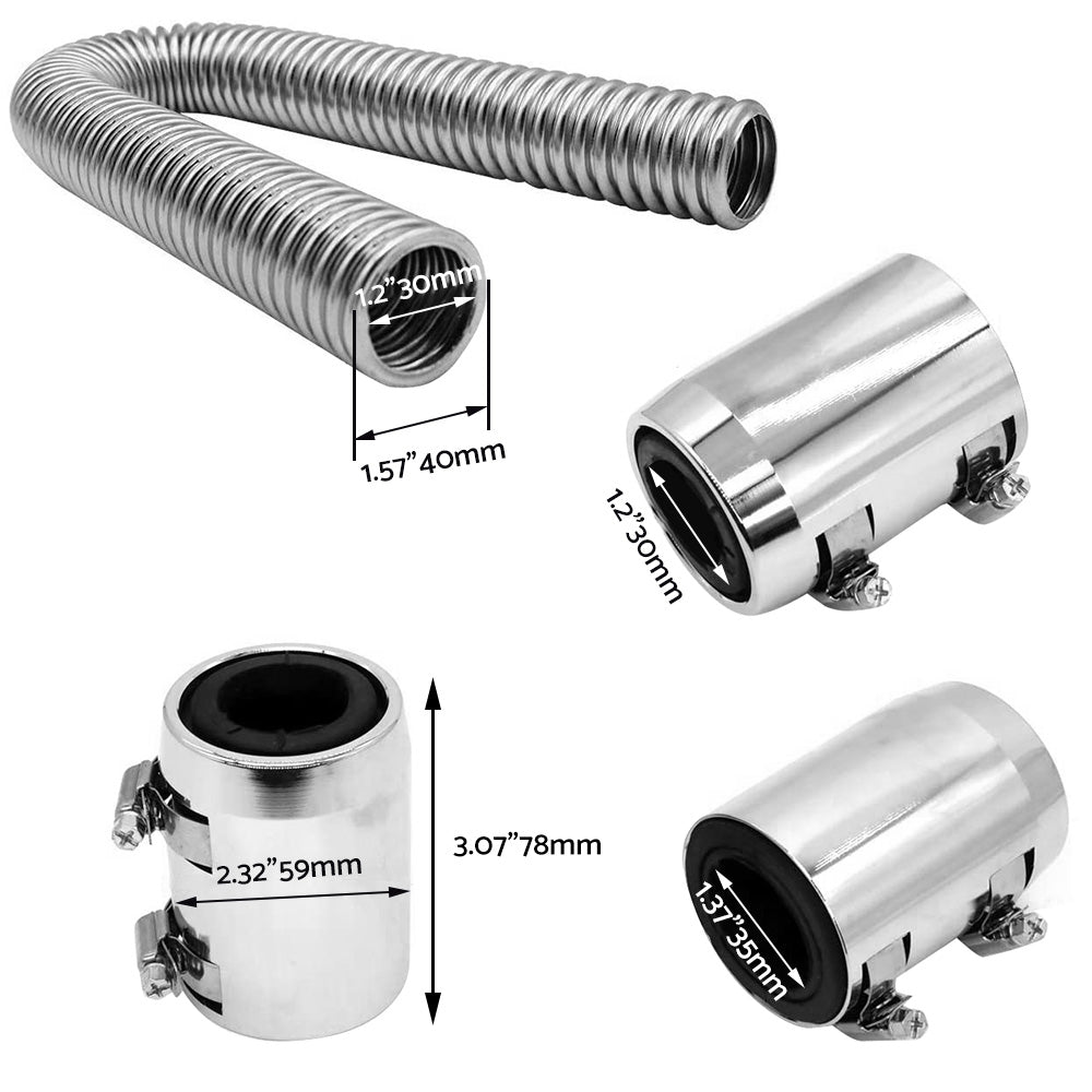 {{ 48inch Flexible Stainless Steel Radiator Hose Kit with Chrome Caps Car Polished }} - Buy Car Parts Online at {{ Kaka Auto Parts }}.