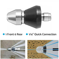High-Pressure Drain Nozzle Suitable For Sewer Pipe Cleaning With 1 Front & 6 Rear Jets