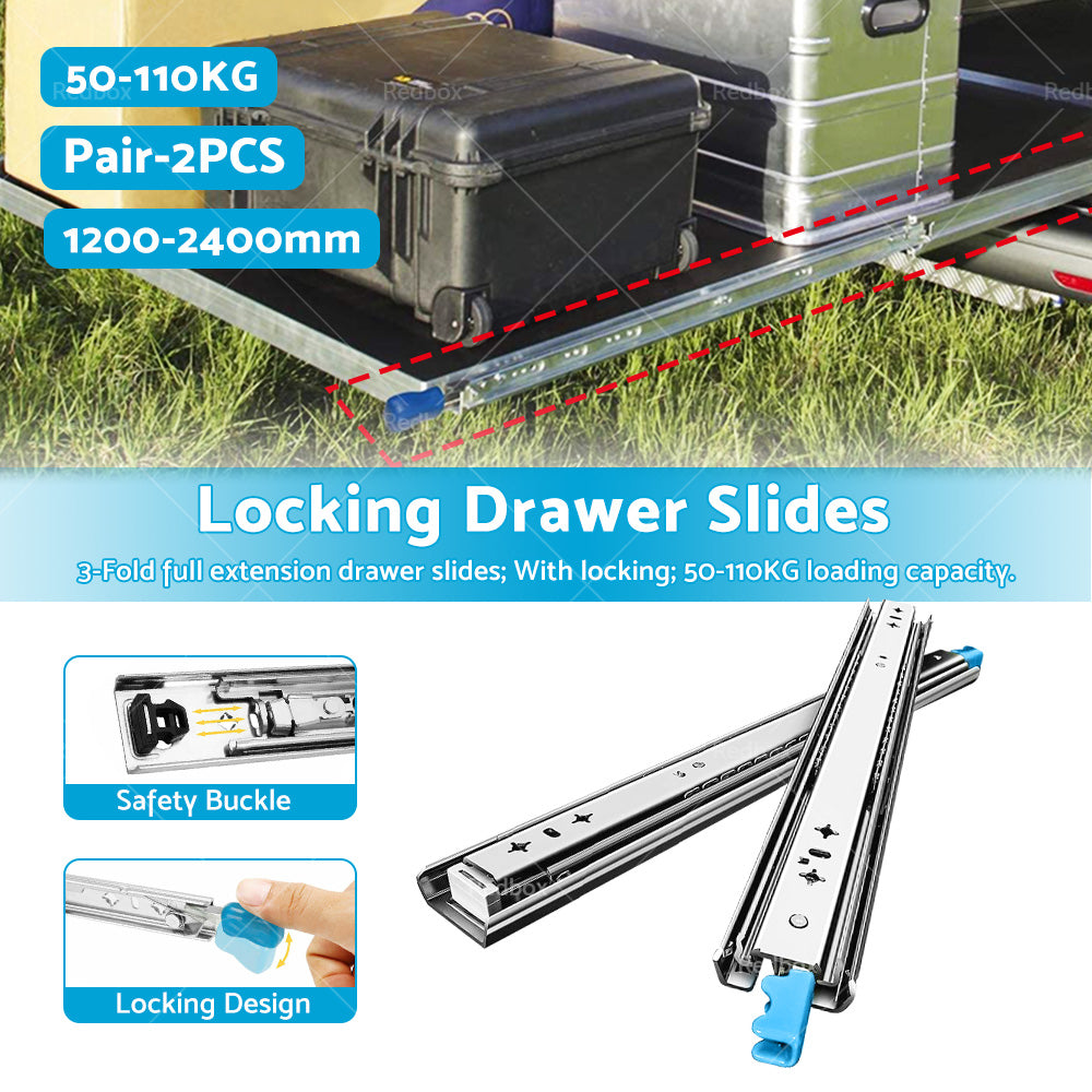 {{ PAIR 90KG Loading Capacity Locking Drawer Slide Runner Trailer 800mm or 1600mm }} - Buy Car Parts Online at {{ Kaka Auto Parts }}.