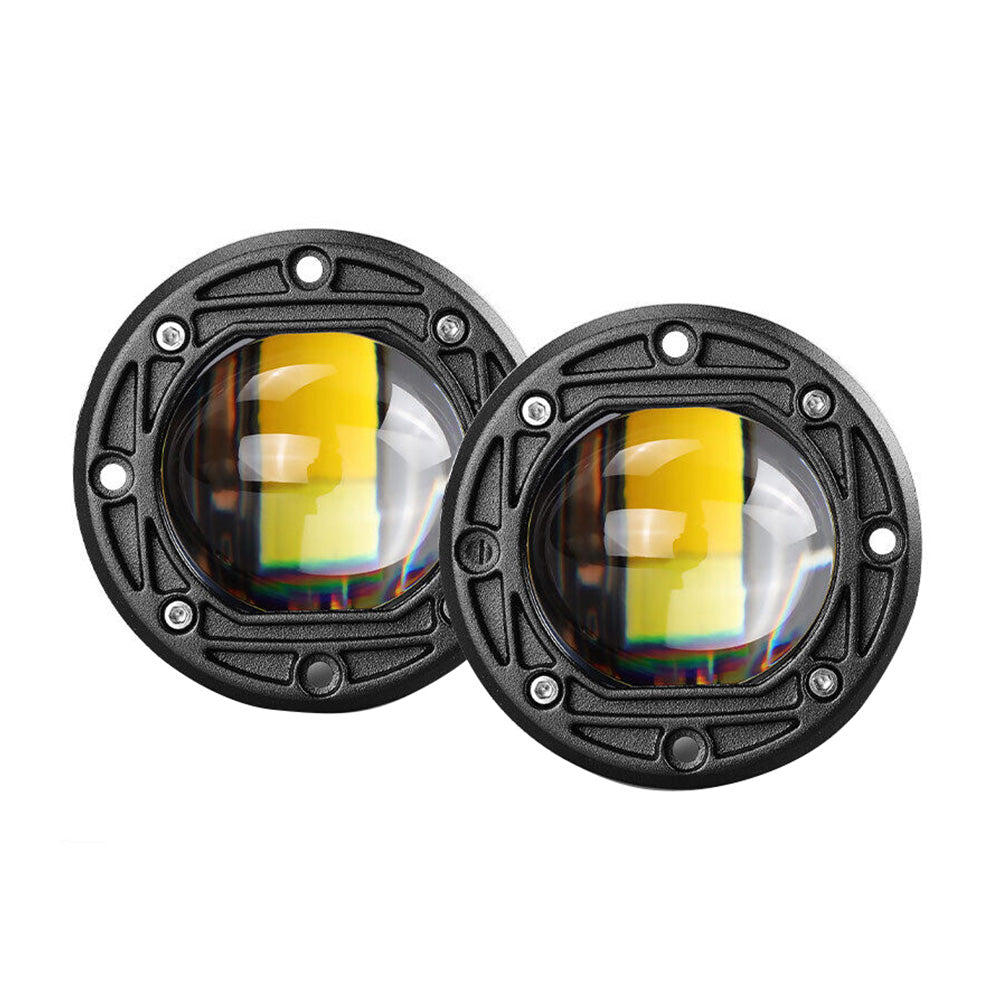 2x 3inch Flush Mount LED Work Light Bar Reverse Fog Lamp 4WD White Yellow 8D Len