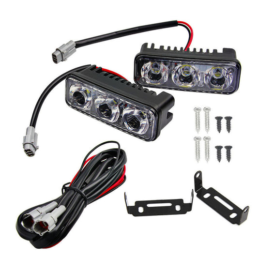 2x Super Bright 3-LED Daytime Running Lights (DRL) White Suitable For Universal Vehicles
