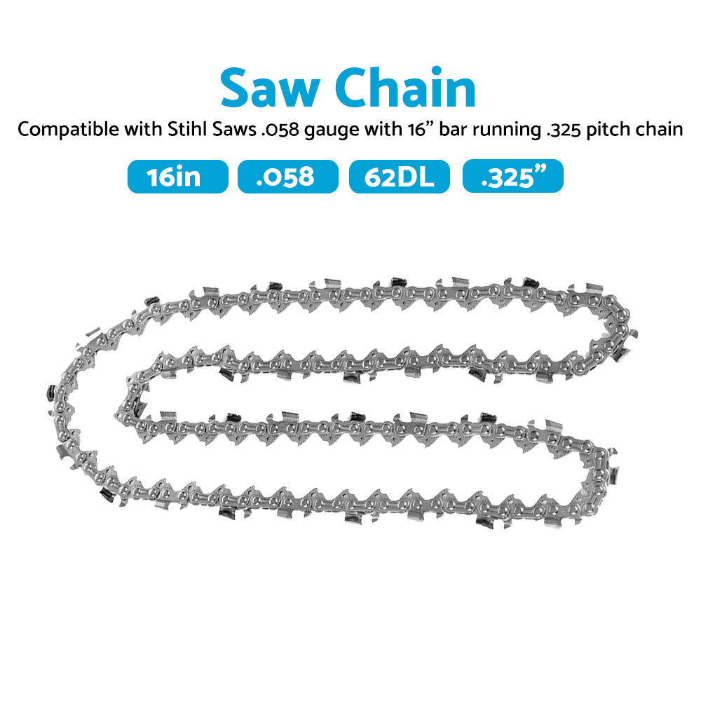 New Tungsten Carbide Chainsaw Chain 16inch 3 or 8LP. 050 55 or 56DL various saws