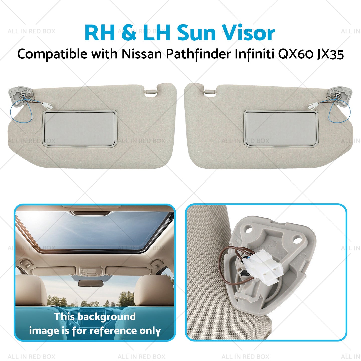 {{ RH&LH Grey Sun Visor W/Mirror Suitable for Nissan Pathfinder Infiniti QX60 JX35 }} - Buy Car Parts Online at {{ Kaka Auto Parts }}.