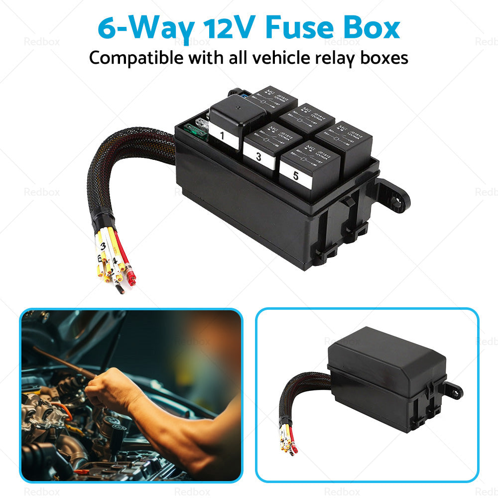 {{ 6-Way 12V Auto Waterproof Fuse Relay Holder Box Block 40A Relays with ATC Fuse }} - Buy Car Parts Online at {{ Kaka Auto Parts }}.