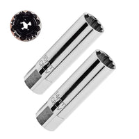 14mm and 16mm 12 Point Deep Thin Wall Spark Plug Socket 3/8 Inch Drive Suitable For Auto Car Removal