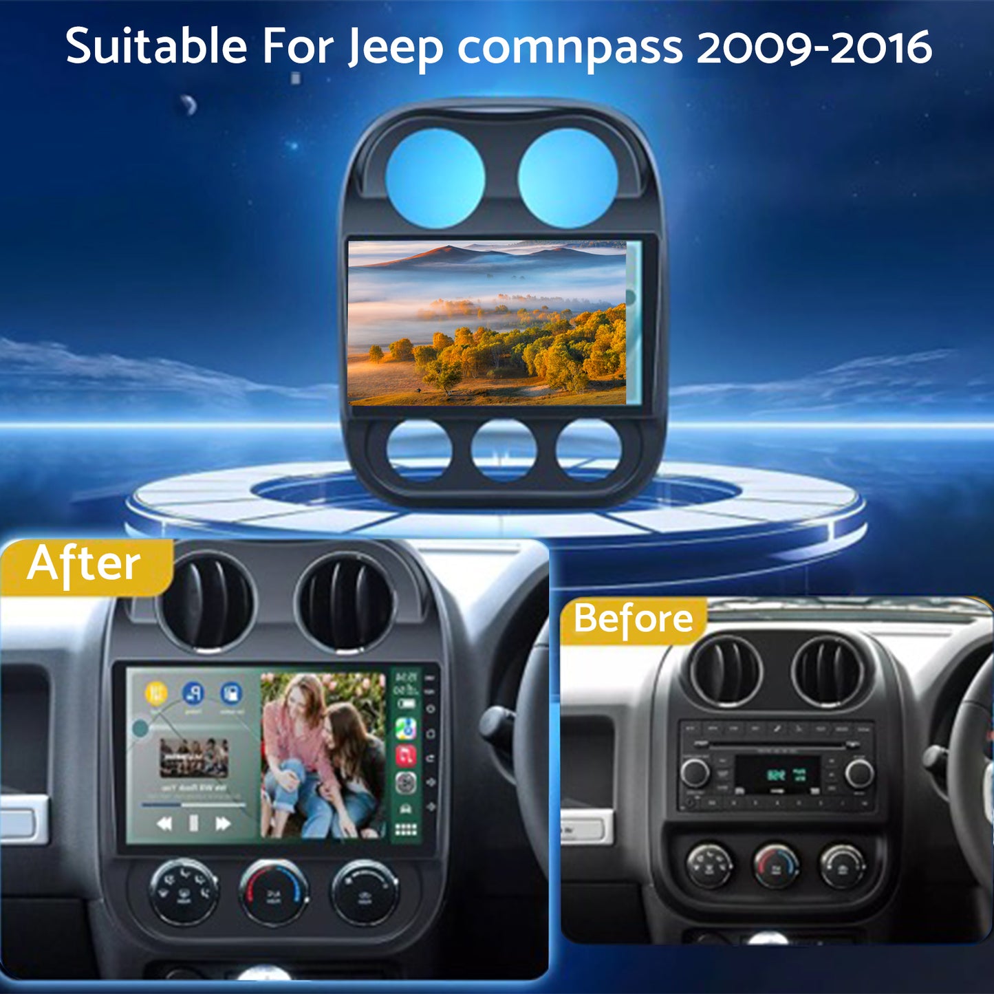 Carplay 10in Car Stereo Radio Suitable For Jeep Compass 09-16 Apple Carplay Android 13