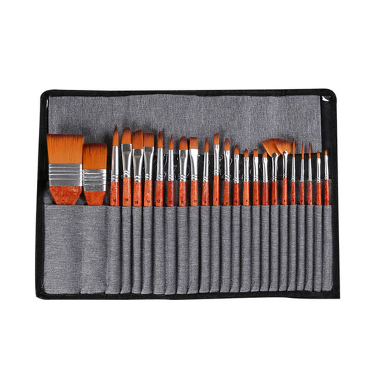 25 Pcs Artist Paint Brushes Watercolour Acrylic Oil Painting Brush With Case Set